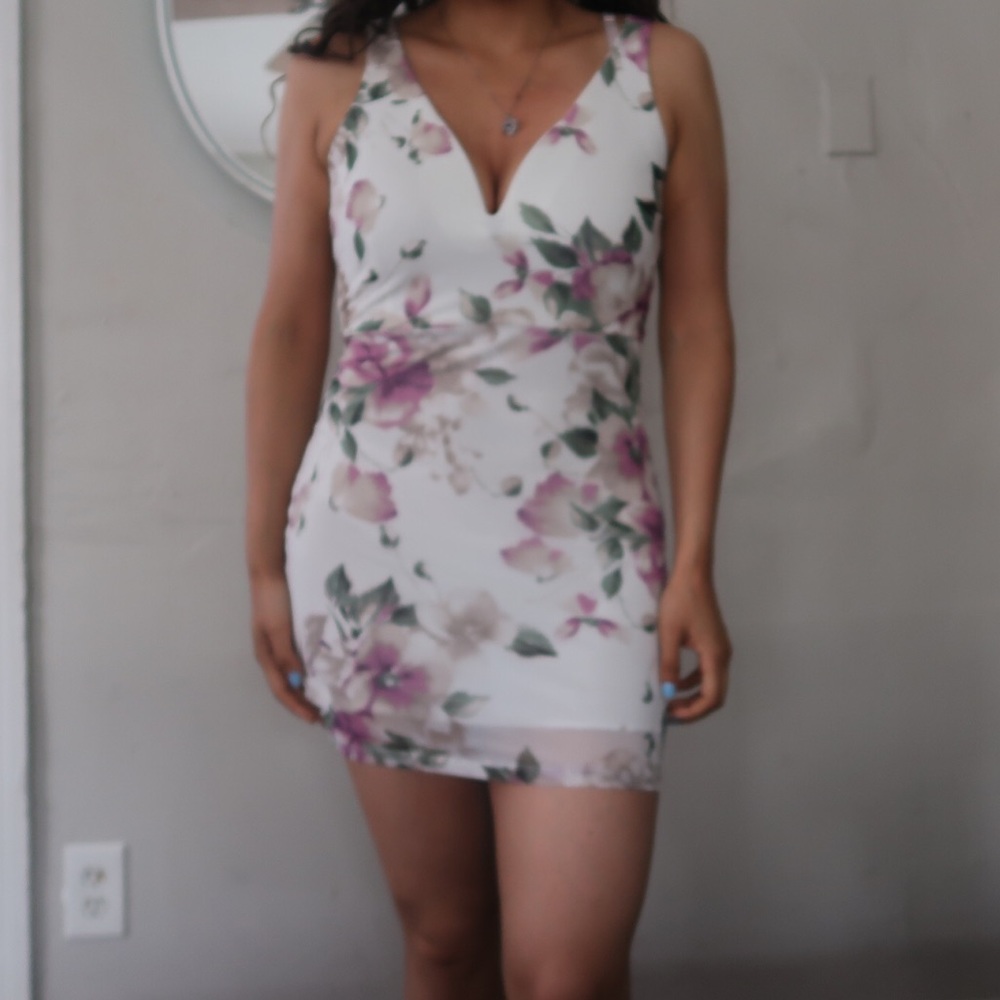 White v cut dress with flowers